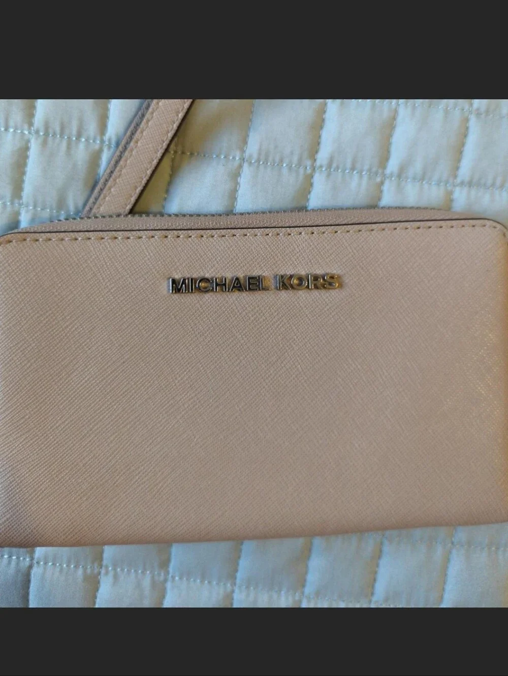Michael Kors Blush Saffiano Leather Wristlet Card Holder with Gold Hardware